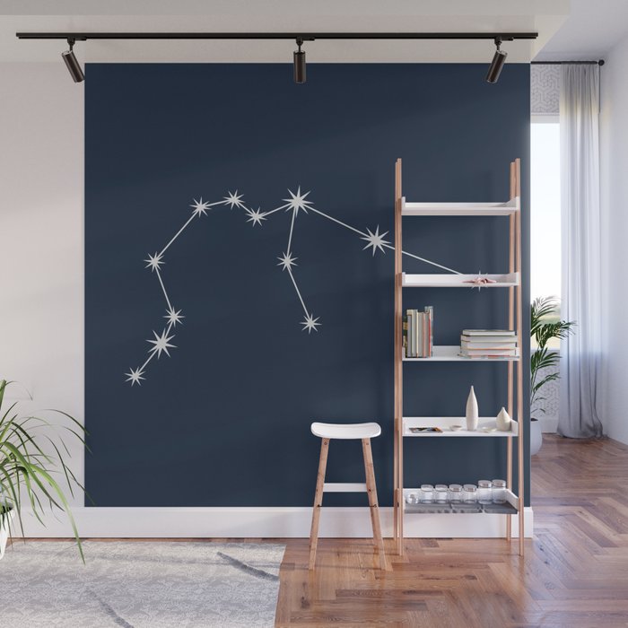 Aquarius Zodiac Star Constellation Line Art Dark Blue Wall Mural Gallery Image 1