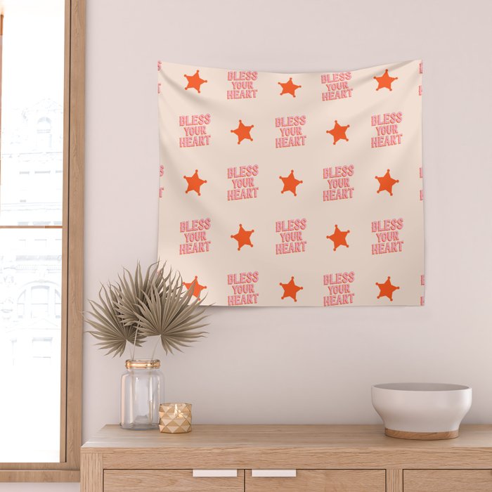 Southern Snark: Bless your heart (bright pink and orange) Wall Tapestry Gallery Image 2
