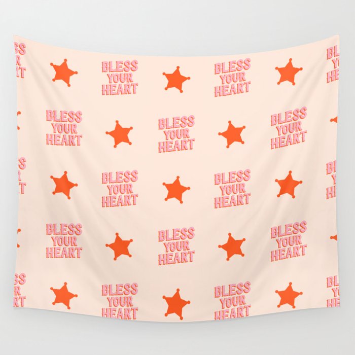 Southern Snark: Bless your heart (bright pink and orange) Wall Tapestry Gallery Image 1
