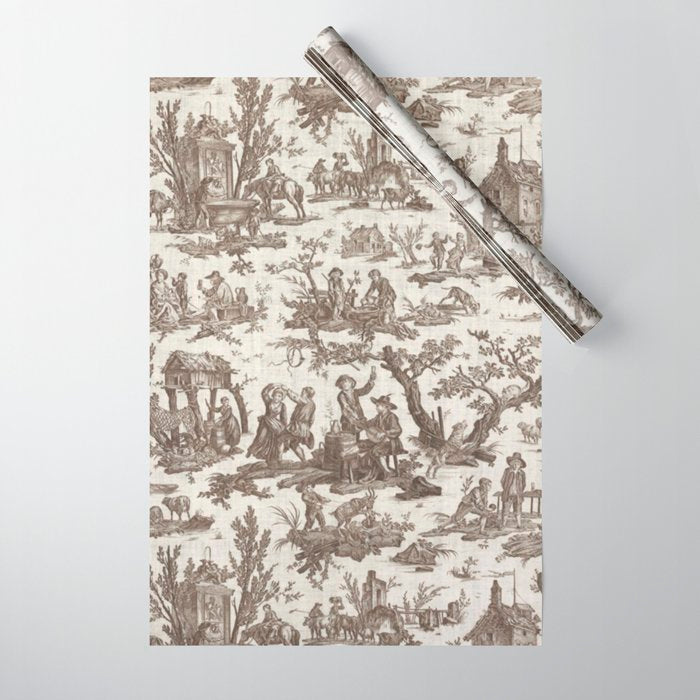 Antique 18th Century Pastoral Dancing French Tapestry Wrapping Paper Gallery Image 1