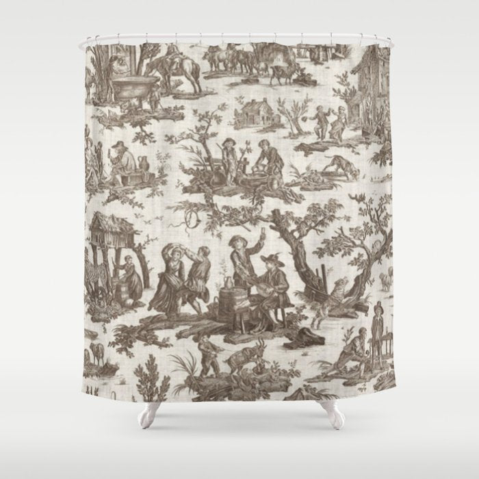 Antique 18th Century Pastoral Dancing French Tapestry Shower Curtain Gallery Image 1