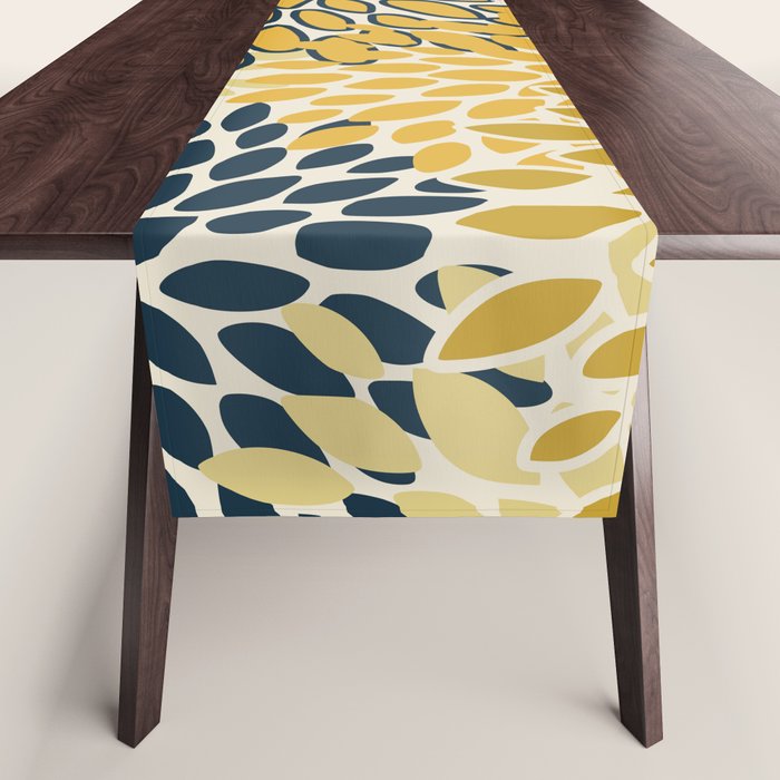 Floral Prints, Abstract Art, Navy Blue and Mustard Yellow, Table Runner Gallery Image 1