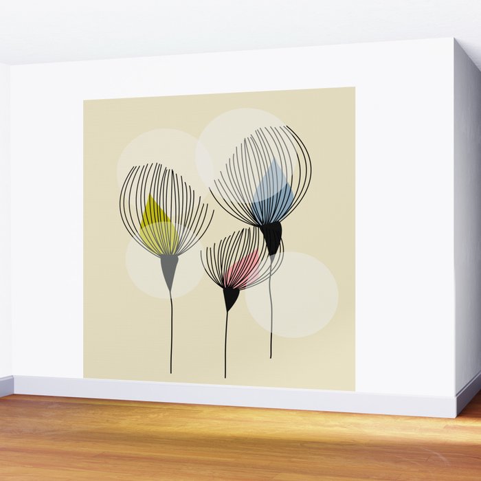 Retro Minimal Flowers Wall Mural Gallery Image 2