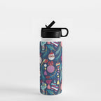 Mexican Christmas Tree // blue background blue pine leaves multicoloured holiday decorations pan dulce balls cacti hearts birds pom-pom garland pinatas santa claus conchas donuts Water Bottle Gallery Image 1