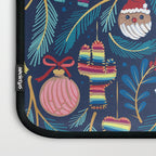 Mexican Christmas Tree // blue background blue pine leaves multicoloured holiday decorations pan dulce balls cacti hearts birds pom-pom garland pinatas santa claus conchas donuts Laptop Sleeve Gallery Image 3