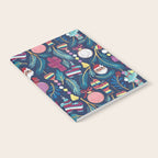Mexican Christmas Tree // blue background blue pine leaves multicoloured holiday decorations pan dulce balls cacti hearts birds pom-pom garland pinatas santa claus conchas donuts Notebook Gallery Image 2