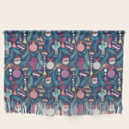 Mexican Christmas Tree // blue background blue pine leaves multicoloured holiday decorations pan dulce balls cacti hearts birds pom-pom garland pinatas santa claus conchas donuts Wall Hanging Gallery Image 1