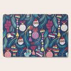 Mexican Christmas Tree // blue background blue pine leaves multicoloured holiday decorations pan dulce balls cacti hearts birds pom-pom garland pinatas santa claus conchas donuts Cutting Board Gallery Image 1