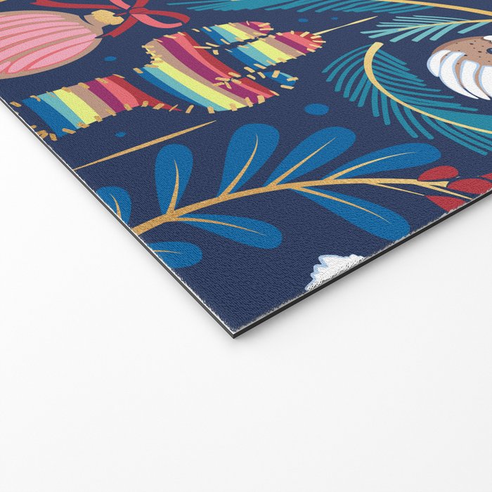 Mexican Christmas Tree // blue background blue pine leaves multicoloured holiday decorations pan dulce balls cacti hearts birds pom-pom garland pinatas santa claus conchas donuts Welcome Mat Gallery Image 2