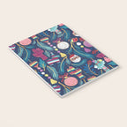 Mexican Christmas Tree // blue background blue pine leaves multicoloured holiday decorations pan dulce balls cacti hearts birds pom-pom garland pinatas santa claus conchas donuts Notebook Gallery Image 3