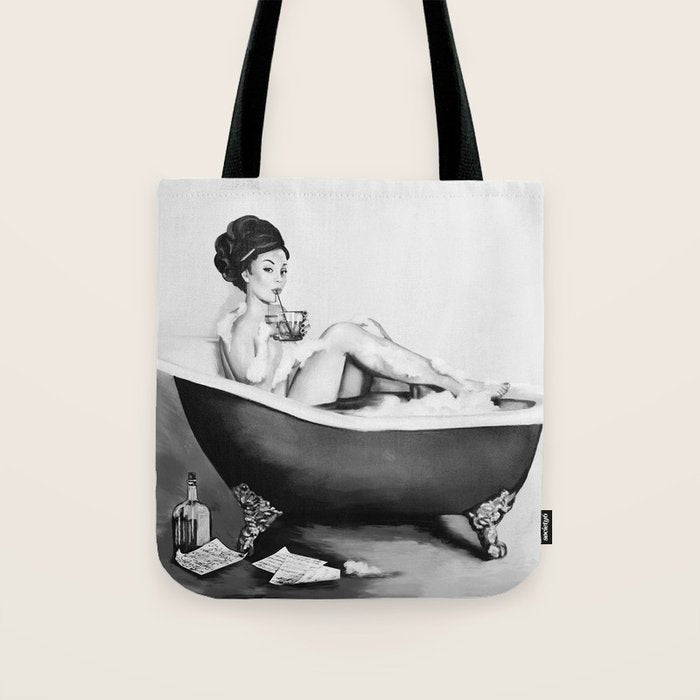 Cocktails In The Bath: Black & White Version Tote Bag Gallery Image 1