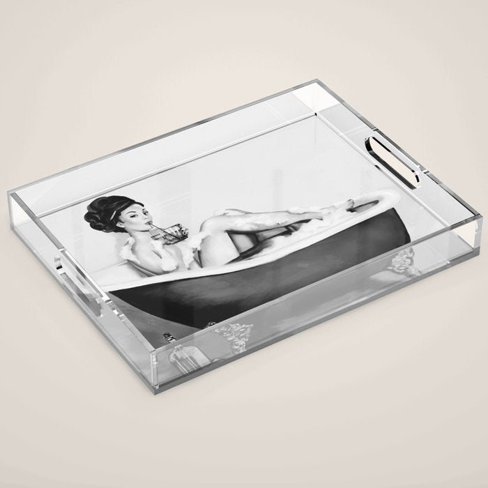 Cocktails In The Bath: Black & White Version Acrylic Tray Gallery Image 1