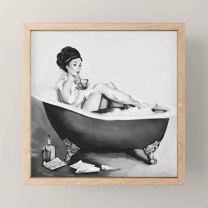 Cocktails In The Bath: Black & White Version Mini Art Print Gallery Image 1