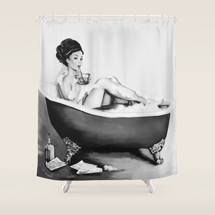 Cocktails In The Bath: Black & White Version Shower Curtain Gallery Image 1