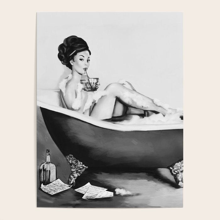Cocktails In The Bath: Black & White Version Poster Gallery Image 1