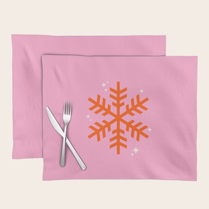 Christmas Print Snowflake Pink And Orange Holiday Decorations Festive Modern Decor Placemat Gallery Image 1