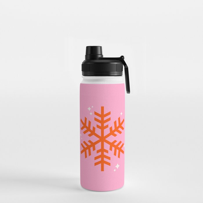 Christmas Print Snowflake Pink And Orange Holiday Decorations Festive Modern Decor Water Bottle Gallery Image 2