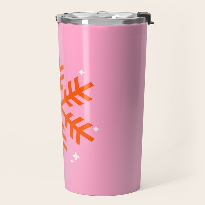 Christmas Print Snowflake Pink And Orange Holiday Decorations Festive Modern Decor Travel Mug Gallery Image 2