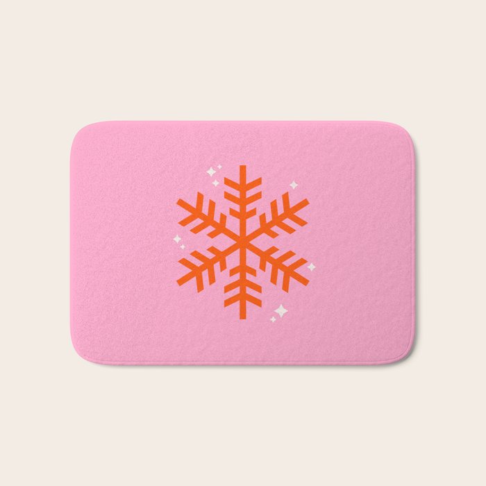 Christmas Print Snowflake Pink And Orange Holiday Decorations Festive Modern Decor Bath Mat Gallery Image 1