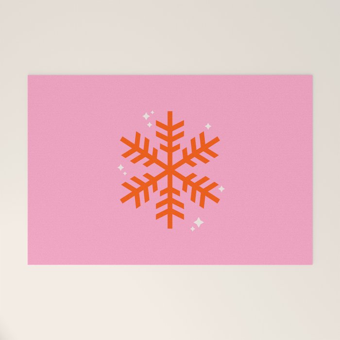 Christmas Print Snowflake Pink And Orange Holiday Decorations Festive Modern Decor Welcome Mat Gallery Image 1