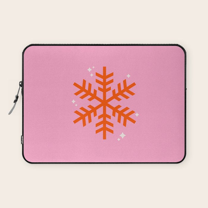 Christmas Print Snowflake Pink And Orange Holiday Decorations Festive Modern Decor Laptop Sleeve Gallery Image 1