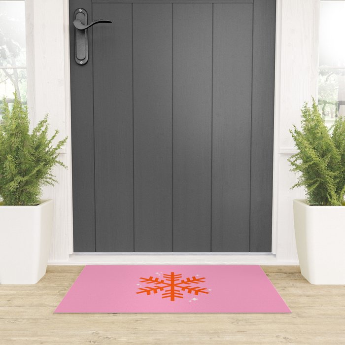 Christmas Print Snowflake Pink And Orange Holiday Decorations Festive Modern Decor Welcome Mat Gallery Image 3