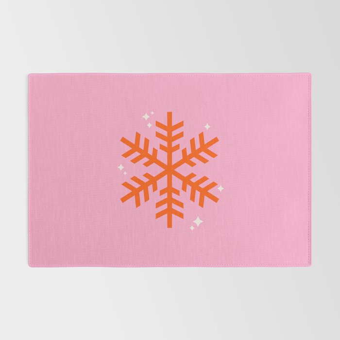 Christmas Print Snowflake Pink And Orange Holiday Decorations Festive Modern Decor Rug Gallery Image 2