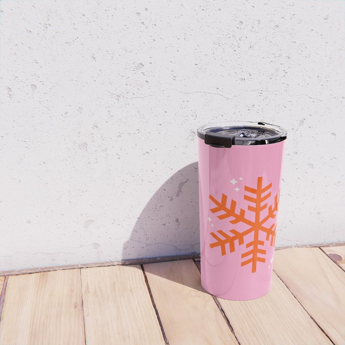 Christmas Print Snowflake Pink And Orange Holiday Decorations Festive Modern Decor Travel Mug Gallery Image 4