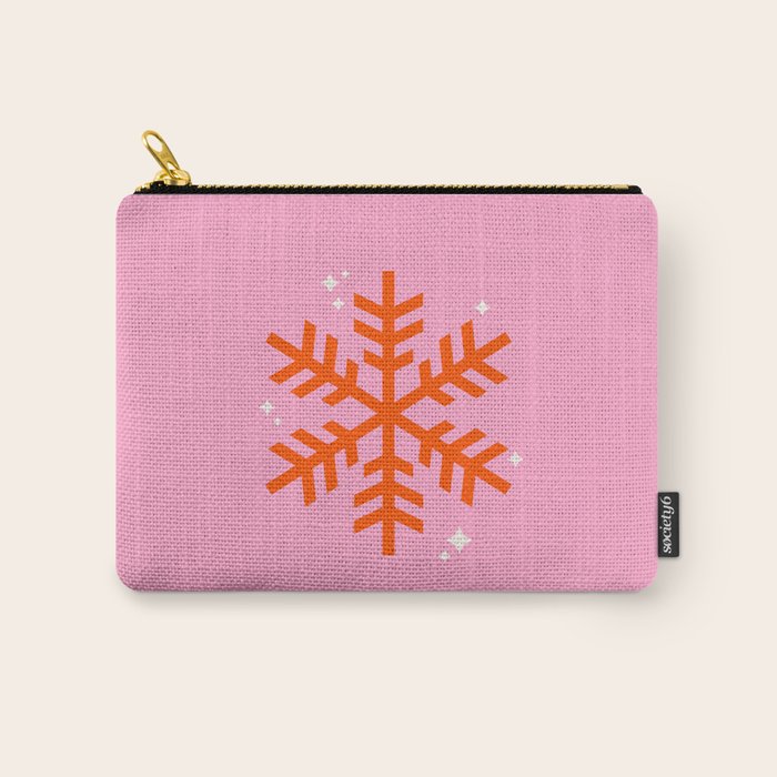 Christmas Print Snowflake Pink And Orange Holiday Decorations Festive Modern Decor Carry All Pouch Gallery Image 1