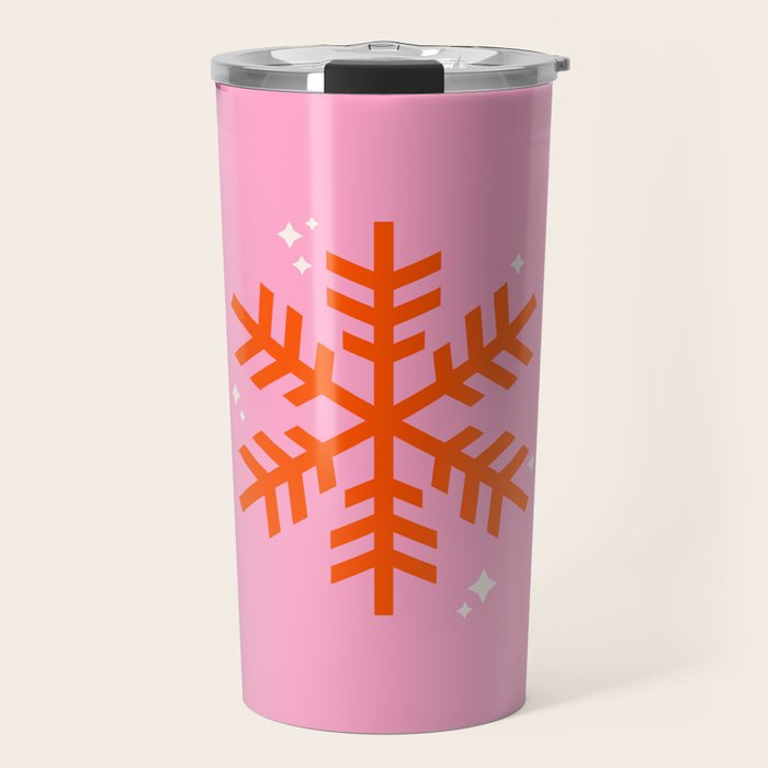 Christmas Print Snowflake Pink And Orange Holiday Decorations Festive Modern Decor Travel Mug Gallery Image 1