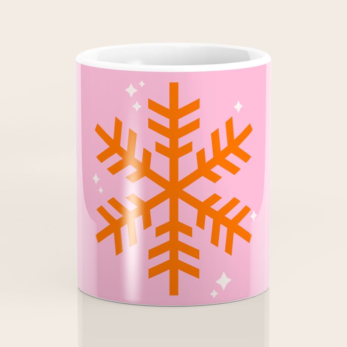 Christmas Print Snowflake Pink And Orange Holiday Decorations Festive Modern Decor Coffee Mug Gallery Image 4