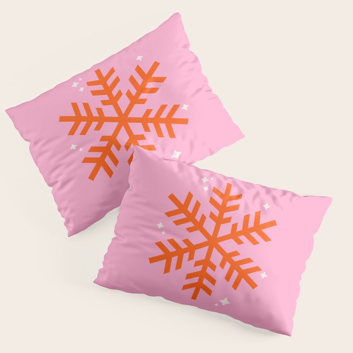 Christmas Print Snowflake Pink And Orange Holiday Decorations Festive Modern Decor Pillow Sham Gallery Image 3