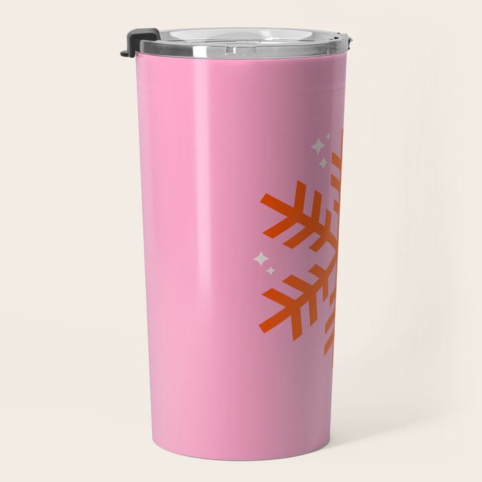 Christmas Print Snowflake Pink And Orange Holiday Decorations Festive Modern Decor Travel Mug Gallery Image 3