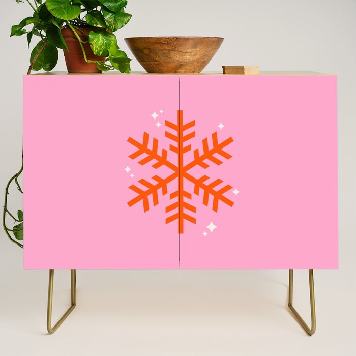 Christmas Print Snowflake Pink And Orange Holiday Decorations Festive Modern Decor Credenza Gallery Image 1