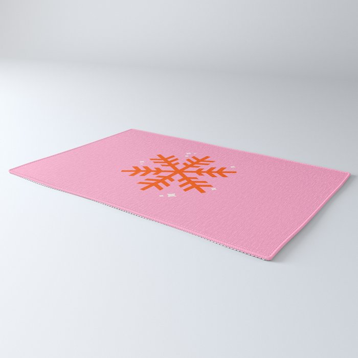 Christmas Print Snowflake Pink And Orange Holiday Decorations Festive Modern Decor Rug Gallery Image 3
