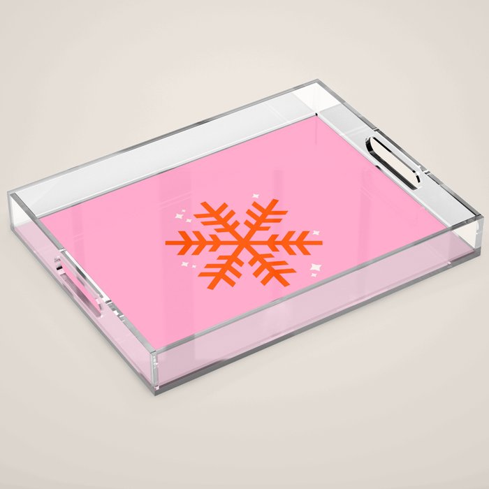Christmas Print Snowflake Pink And Orange Holiday Decorations Festive Modern Decor Acrylic Tray Gallery Image 1