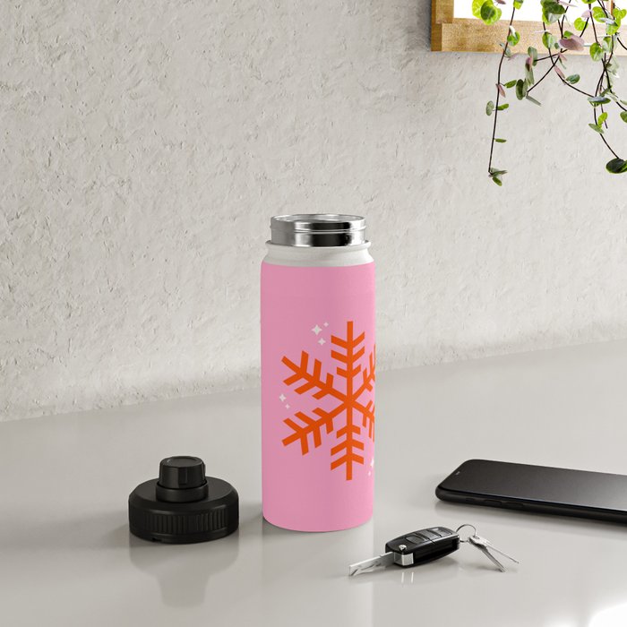 Christmas Print Snowflake Pink And Orange Holiday Decorations Festive Modern Decor Water Bottle Gallery Image 4