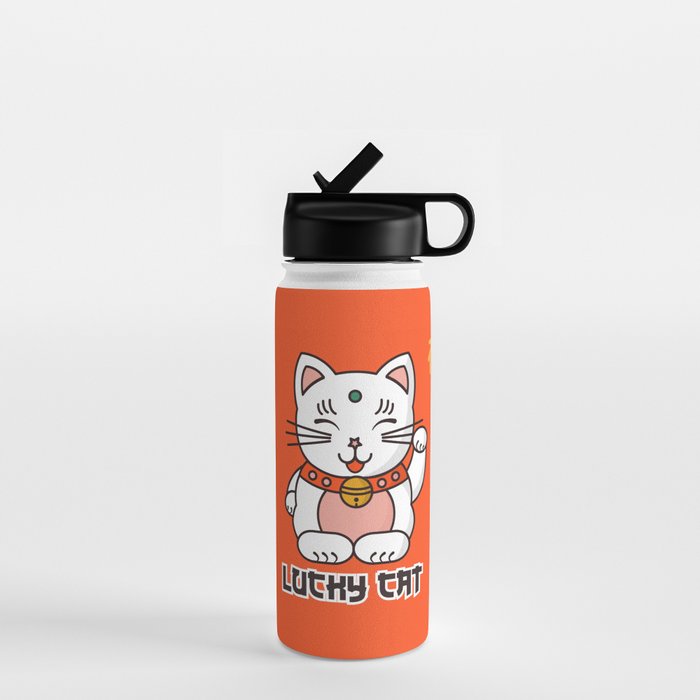 Lucky Cat Illustration Water Bottle Gallery Image 1