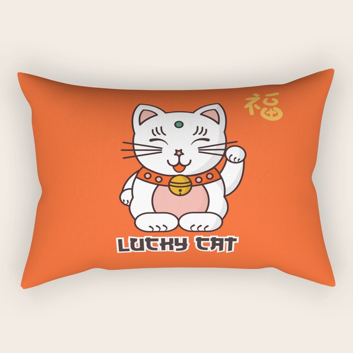 Lucky Cat Illustration Rectangular Pillow Gallery Image 1
