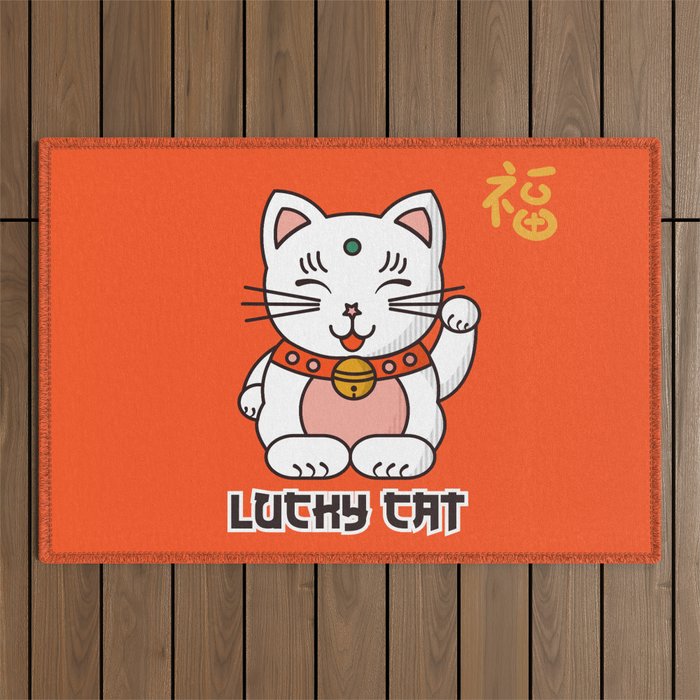 Lucky Cat Illustration Outdoor Rug Gallery Image 1