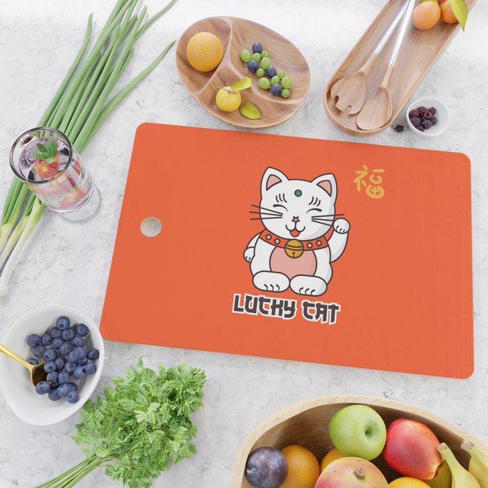 Lucky Cat Illustration Cutting Board Gallery Image 2