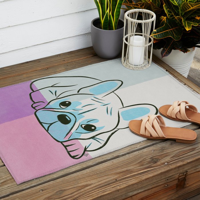 Adorable French Bulldog Puppy Artwork Outdoor Rug Gallery Image 2