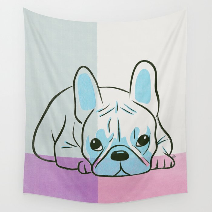 Adorable French Bulldog Puppy Artwork Wall Tapestry Gallery Image 4