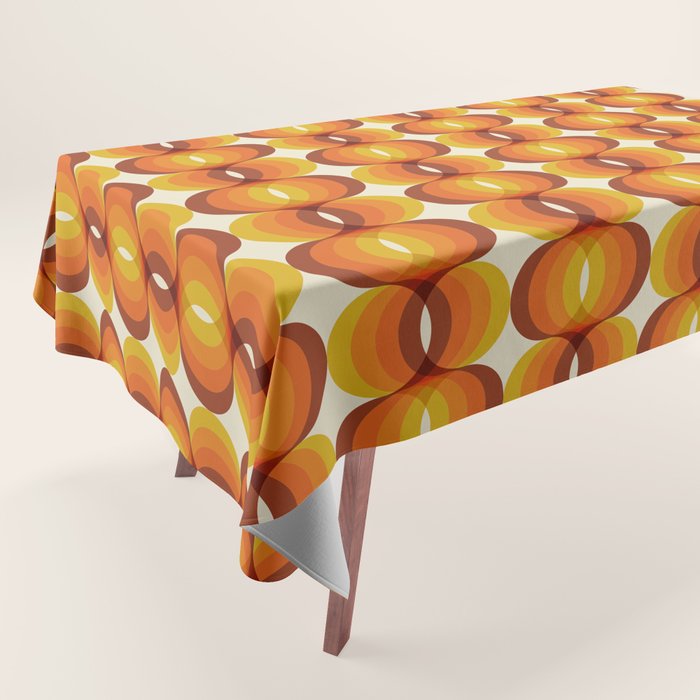 Orange, Brown, and Ivory Retro 1960s Wavy Pattern Tablecloth Gallery Image 1