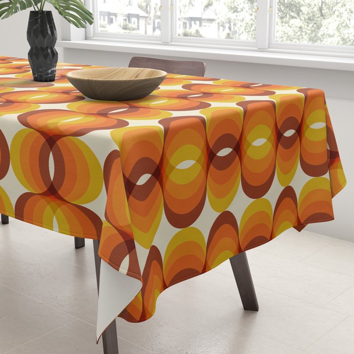 Orange, Brown, and Ivory Retro 1960s Wavy Pattern Tablecloth Gallery Image 3