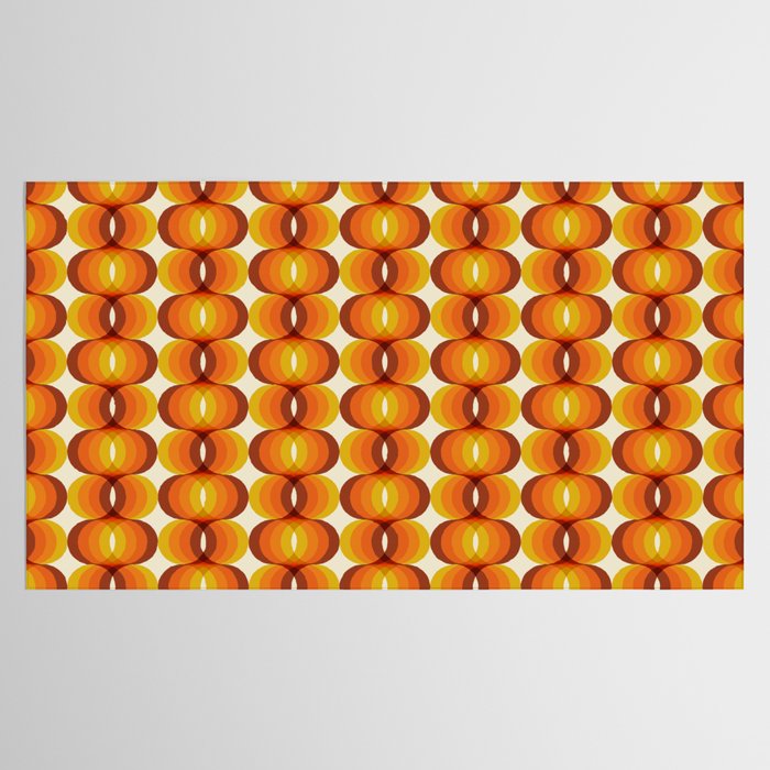 Orange, Brown, and Ivory Retro 1960s Wavy Pattern Tablecloth Gallery Image 2