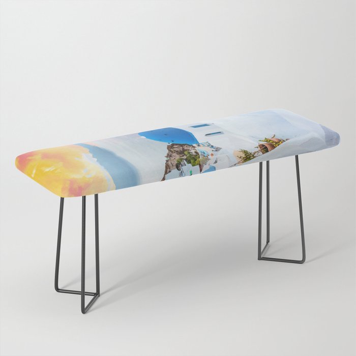 Greek Fantasy, Greece Travel Tropical Photography, Nature Landscape Ocean Architecture Graphic Bench Gallery Image 1