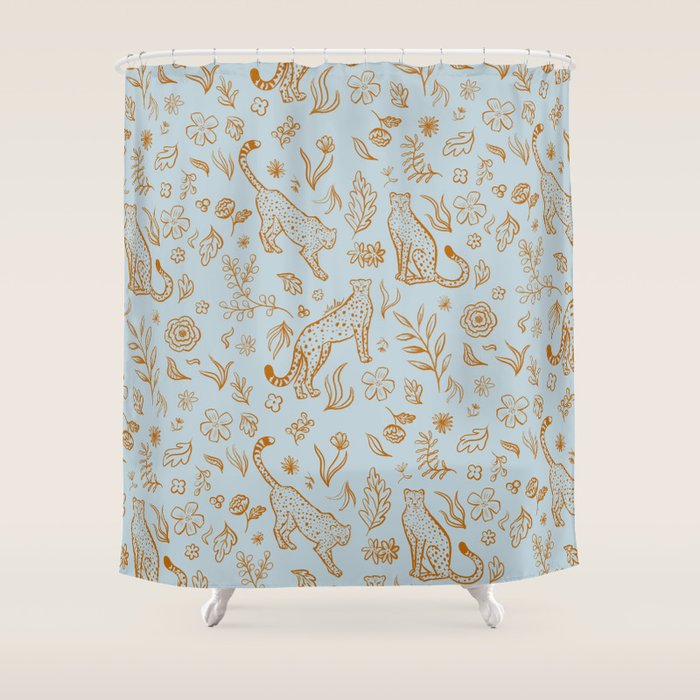 Cheetahs and Plants Boho Shower Curtain Gallery Image 1