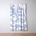 Modern Liquid Swirl Abstract Square in White and Light Blue Periwinkle  Window Curtain Gallery Image 3