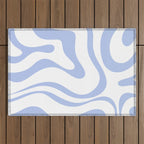 Modern Liquid Swirl Abstract Square in White and Light Blue Periwinkle  Outdoor Rug Gallery Image 1